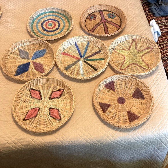 Boho Bohemian Wall Decor Wicker Plates 9.75" Diameter each Set of 3 - Picture 5 of 10